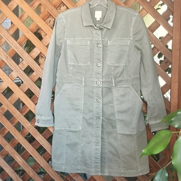 J. Jill Denim Smoky Olive Button Front Short Coat, Extra Small Petite, NWT - Picture 1 of 8